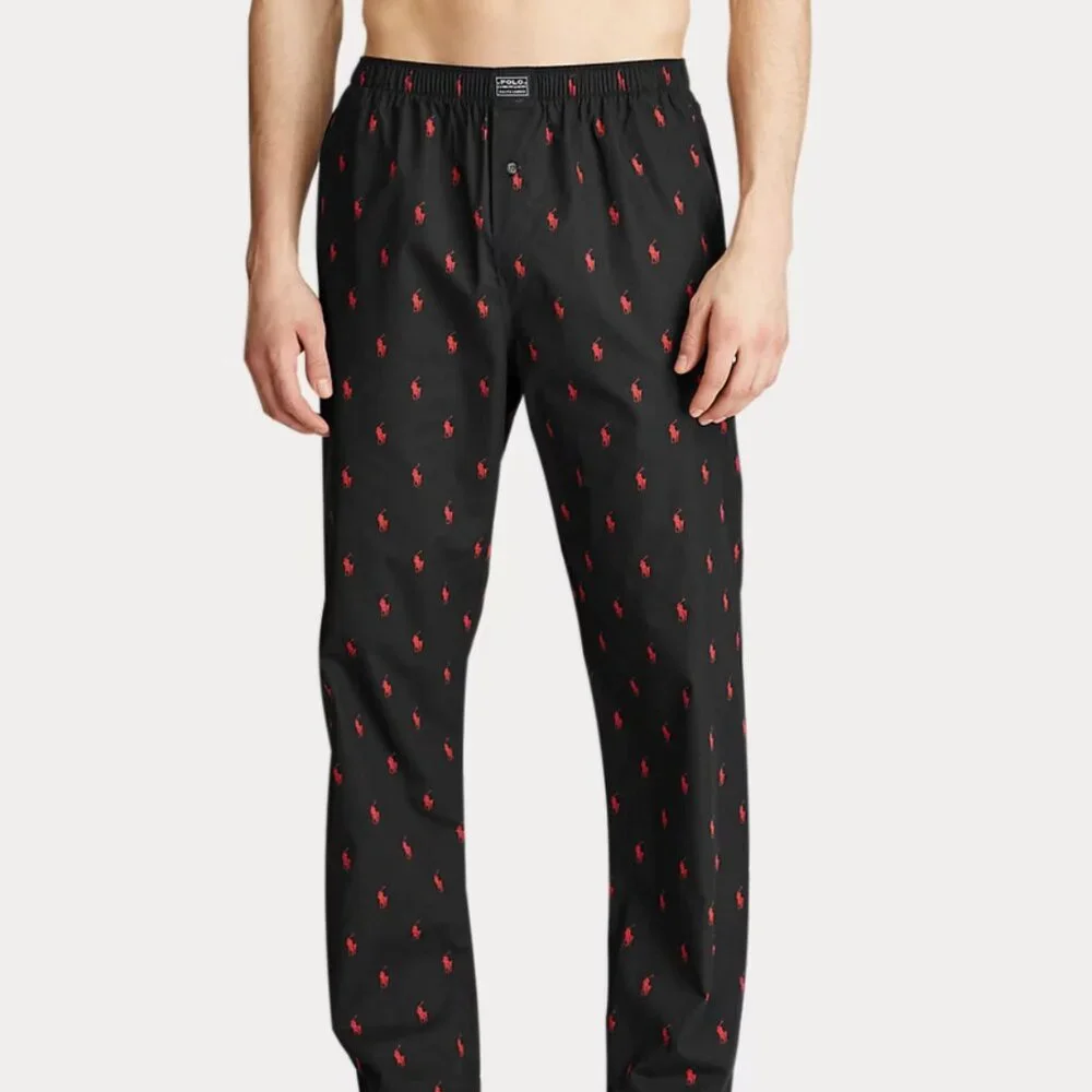 Ralph Lauren Polo Pony Men’s Pajama Pants Size Small Black Red‎ Logo